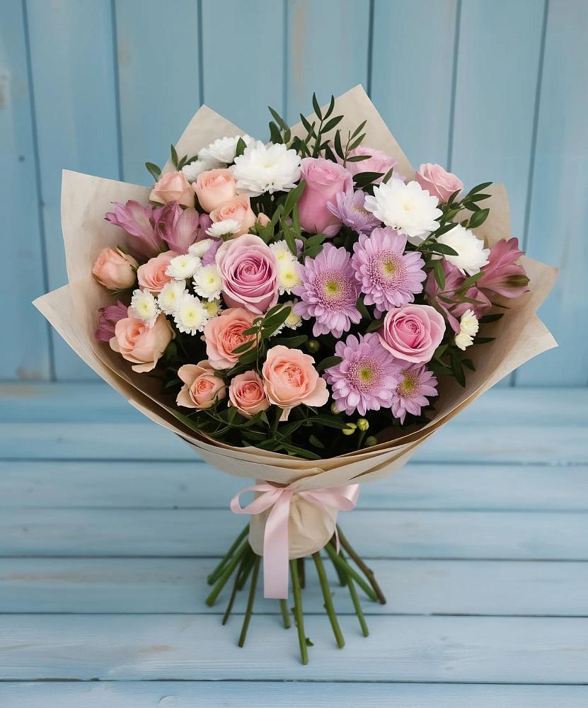 Букет цветов из: Хризантемы, Розы и Альстромерии в Катайске