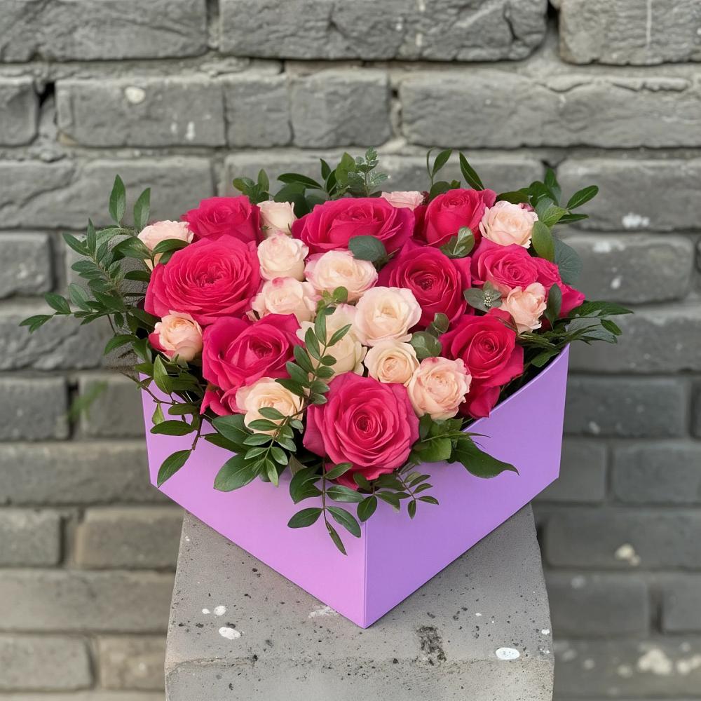 Цветочная композиция из Розы в коробке в Катайске