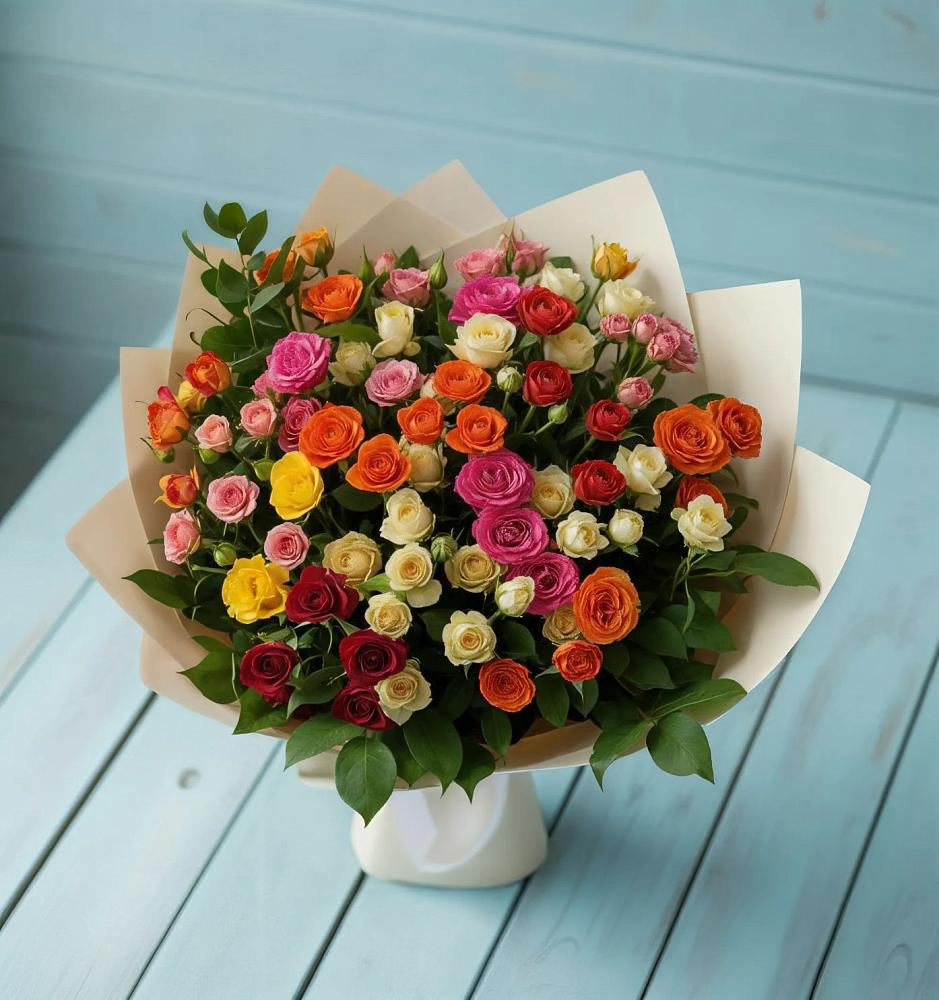 Букет Микс из разноцветных кустовых роз в Катайске