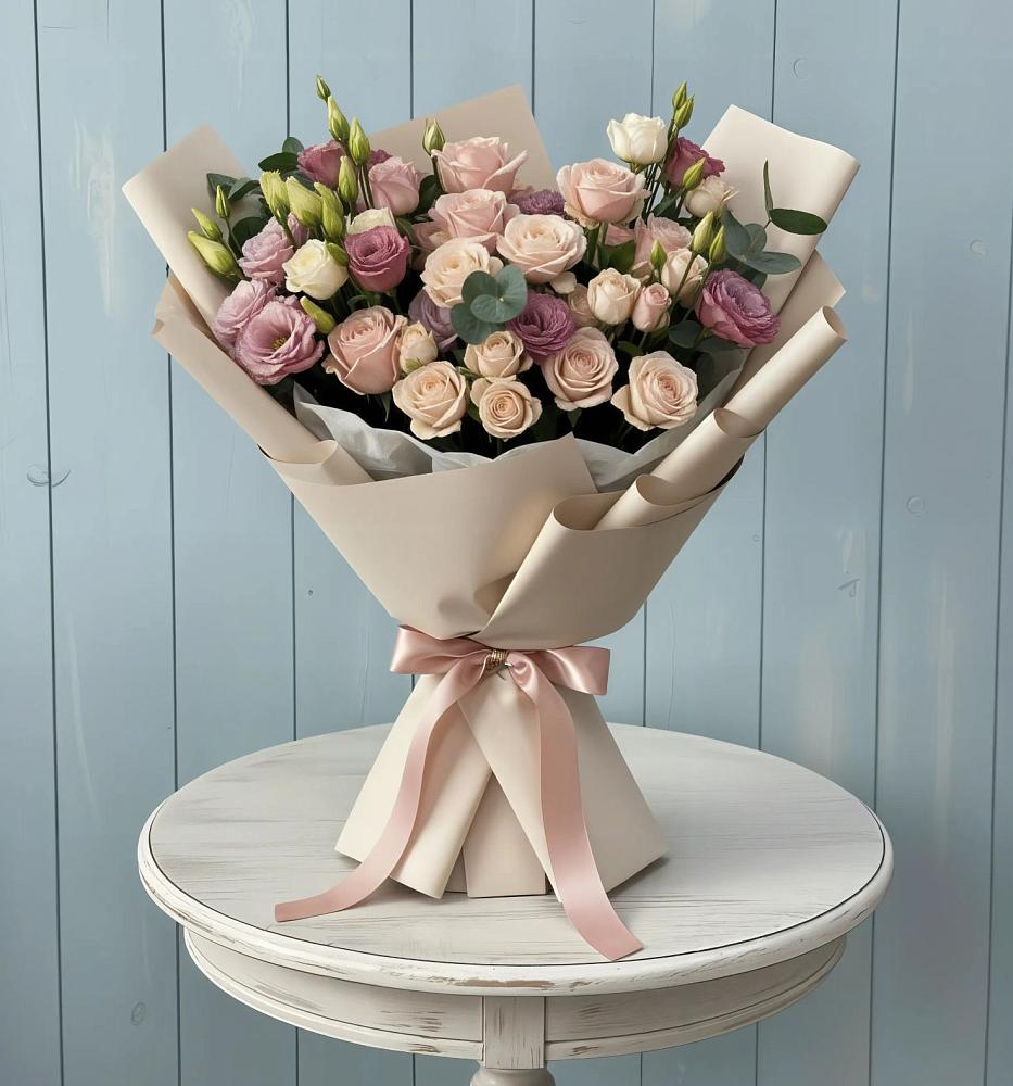 Букет цветов из: Розы и Лизиантусы в Катайске