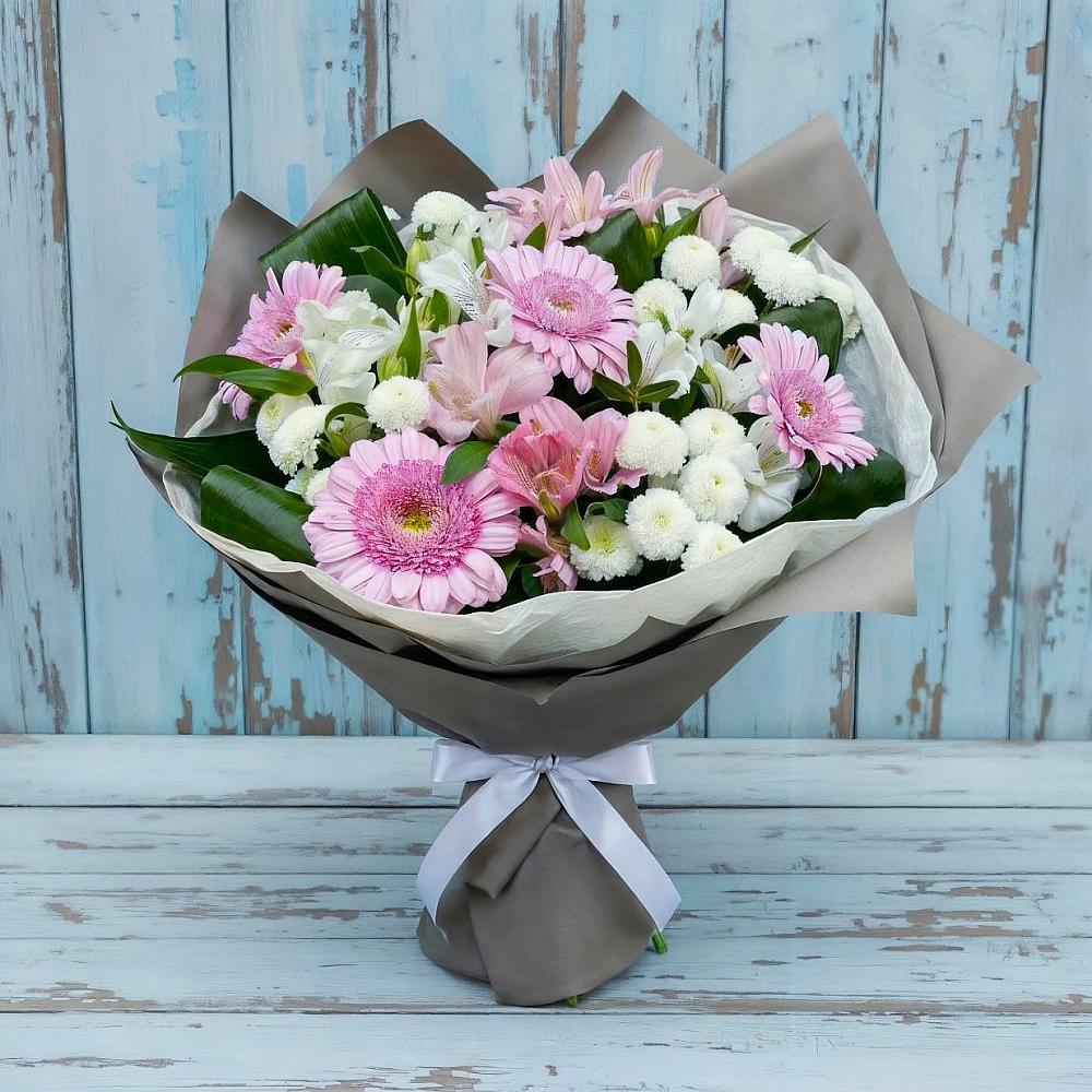 Букет цветов из: Герберы, Альстромерии и Хризантемы в Катайске